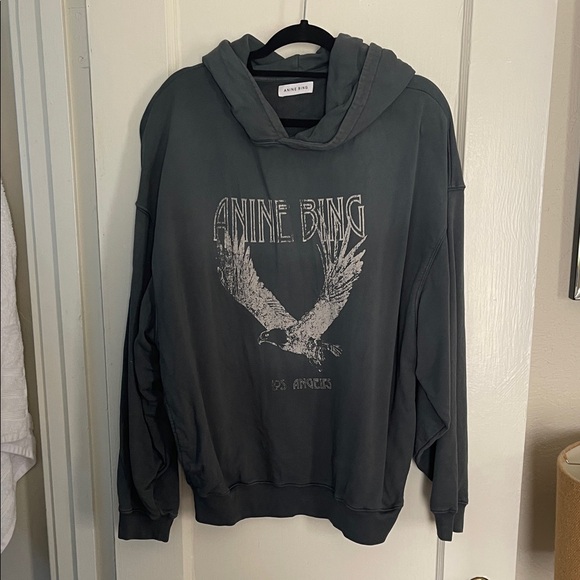 Anine Bing Sweaters - Anine Bing teal Hoodie with Eagle Graphic